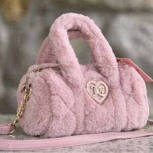 Juicy Couture “Lets Get Cozy” Pink Roll Bag Faux Fur Cross Body NWT